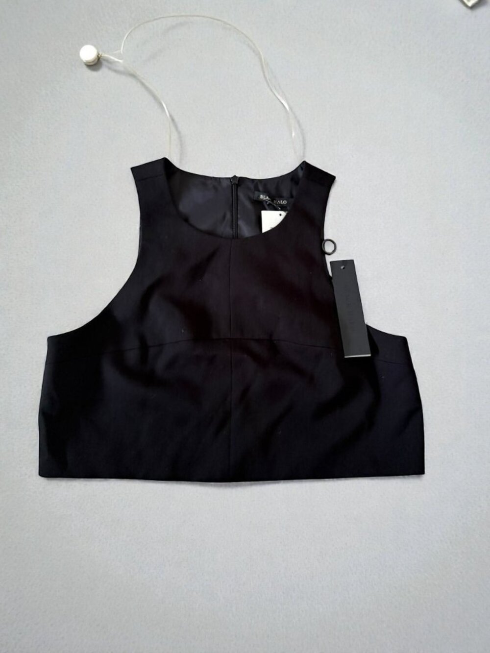 BLACK HALO High Neck Black Crop Top Size 8 NEW NWT